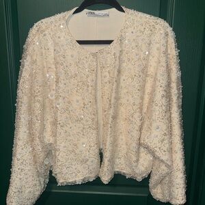 Zara 2024 Sequin Embellished Cream Jacket